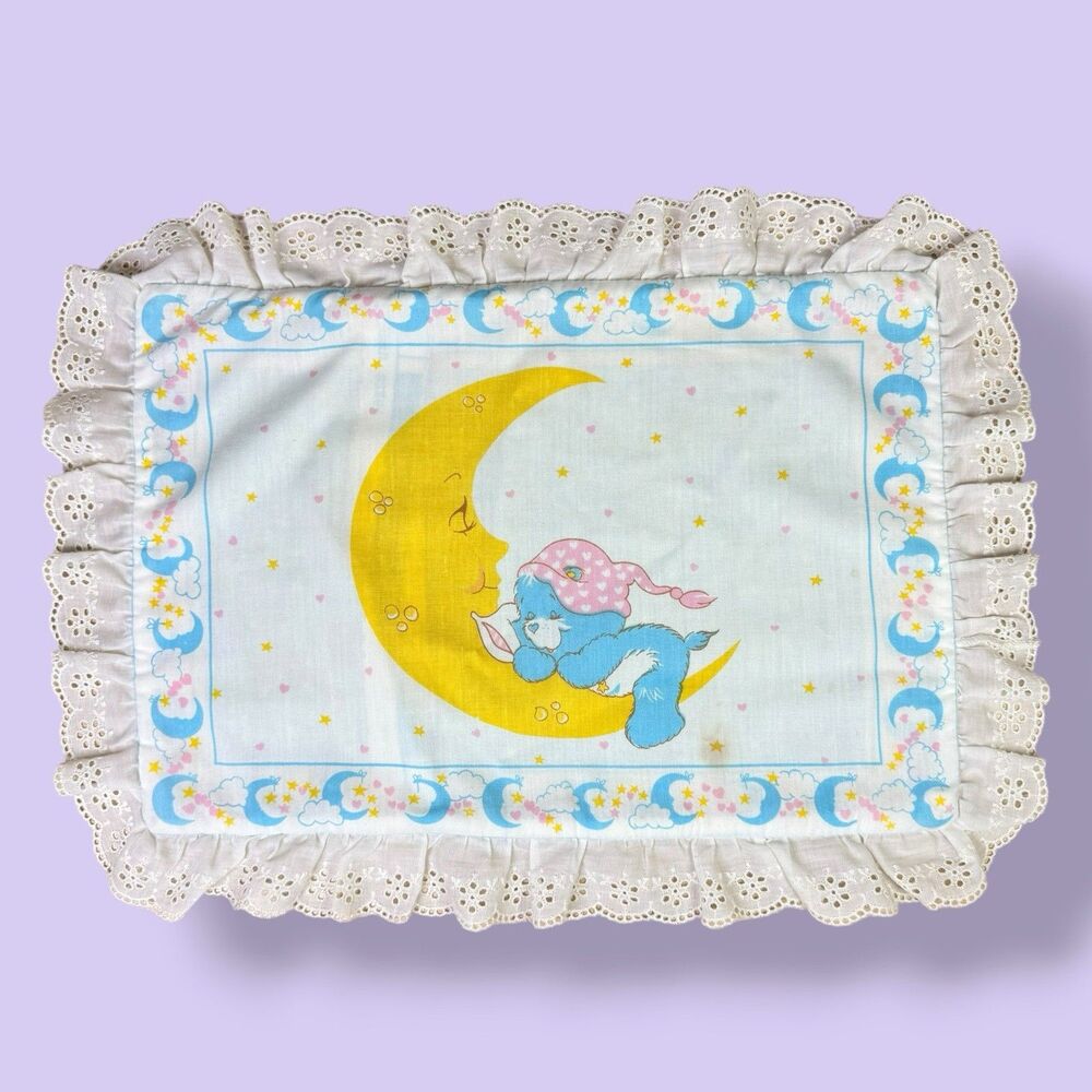 Vintage Care Bears Pillowcase Sham Bedtime Handmade Ruffle Trim 80s Celestial